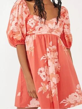 Free People Coral Pink Floral Mini Dress